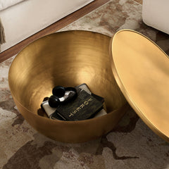 Viora Burnished Brass 32 Inch Metal Storage Coffee Table - Ornate Home