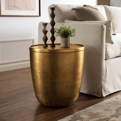 Viora Burnished Brass Metal Storage Side Table - Ornate Home