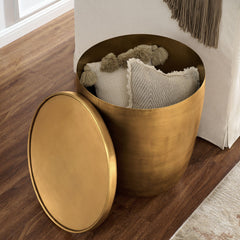 Viora Burnished Brass Metal Storage Side Table - Ornate Home