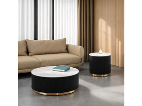 Virden Black/White/Gold Round Cocktail Table - Ornate Home