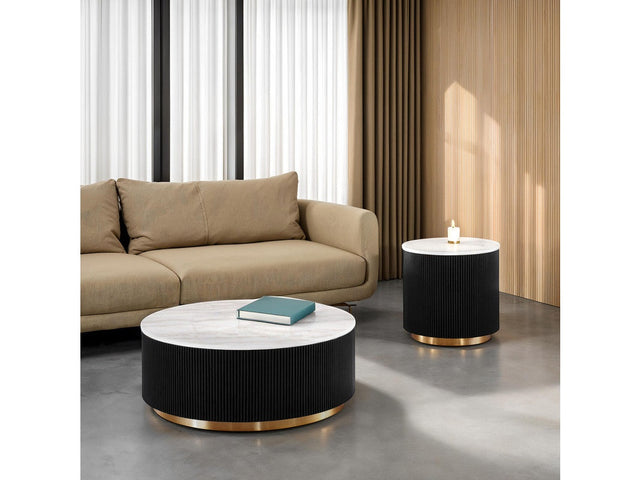 Virden Black/White/Gold Round End Table - Ornate Home