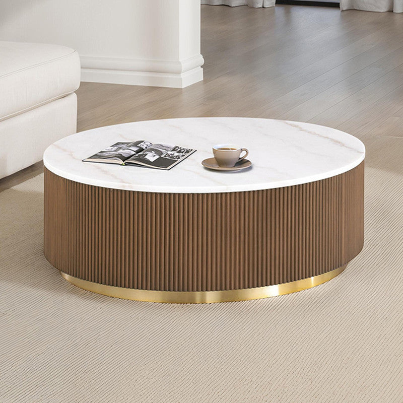 Virden Brown/White/Gold Round Cocktail Table - Ornate Home