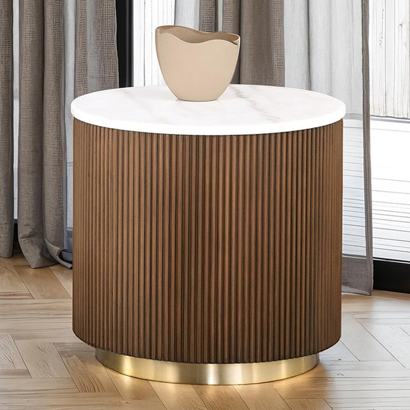 Virden Brown/White/Gold Round End Table - Ornate Home