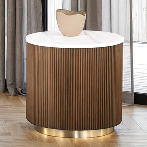 Virden Brown/White/Gold Round End Table - Ornate Home