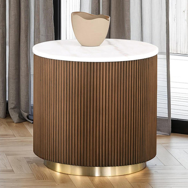 Virden Brown/White/Gold Round End Table - Ornate Home