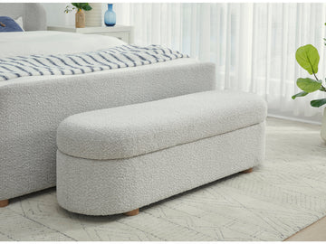 Virgil Kiki Cotton Ball Upholstered Hinged Storage Bench - Ornate Home