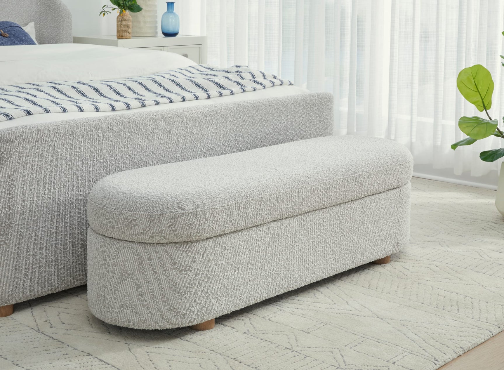 Virgil Kiki Cotton Ball Upholstered Hinged Storage Bench - Ornate Home