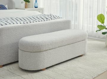 Virgil Kiki Cotton Ball Upholstered Hinged Storage Bench - Ornate Home