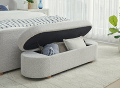 Virgil Kiki Cotton Ball Upholstered Hinged Storage Bench - Ornate Home