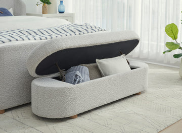 Virgil Kiki Cotton Ball Upholstered Hinged Storage Bench - Ornate Home
