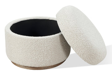 Virgil Off-White Upholstered Storage Ottoman in Ricotta Boucle - Ornate Home