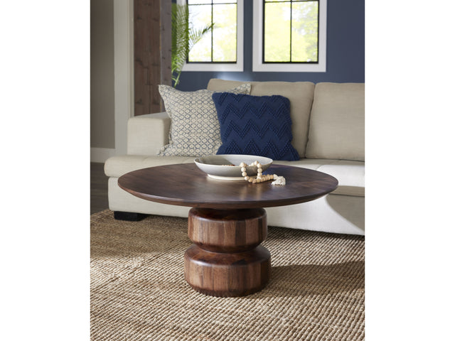 Virton Smoked Brown Solid Wood Round Coffee Table - Ornate Home