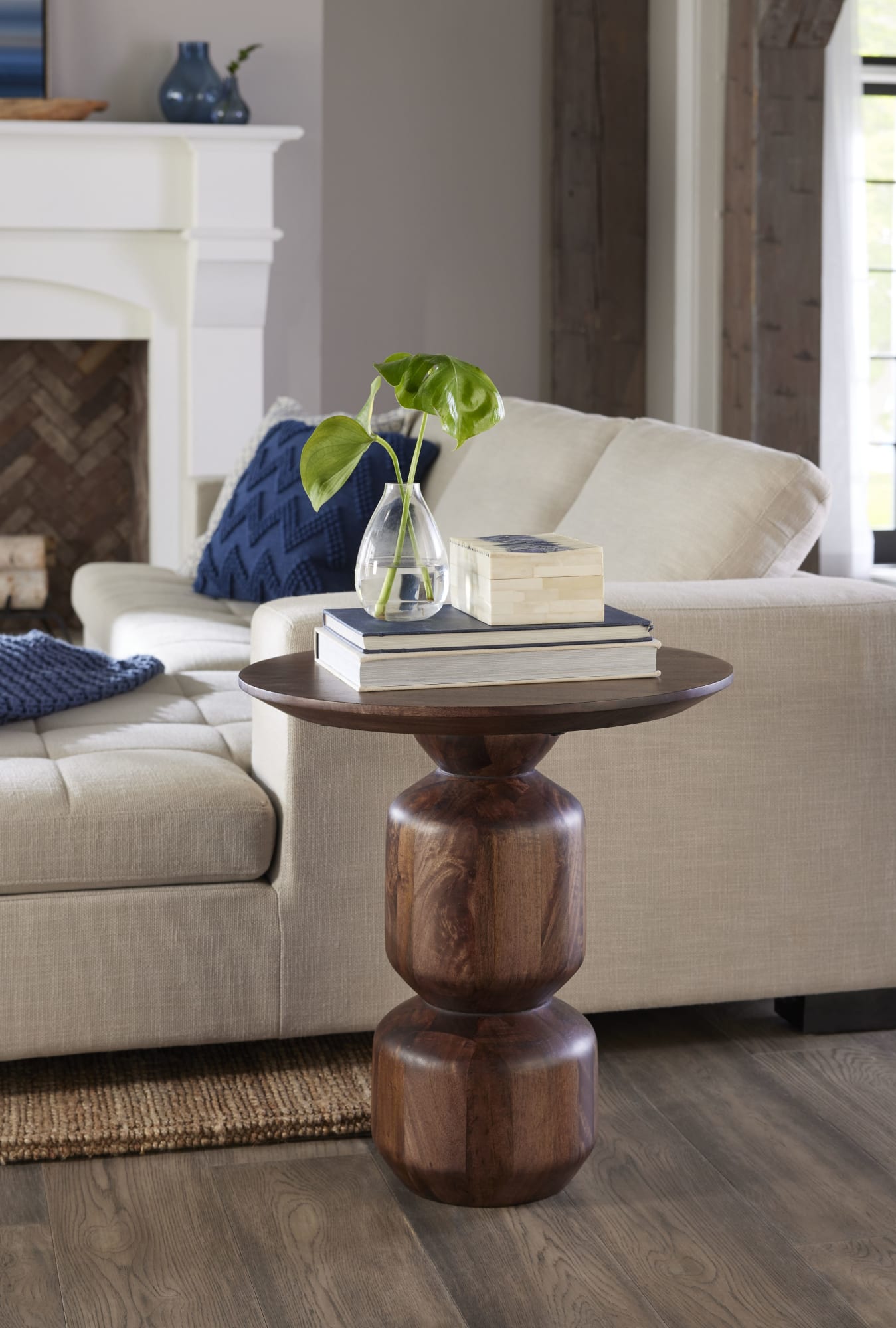 Virton Smoked Brown Solid Wood Round End Table - Ornate Home