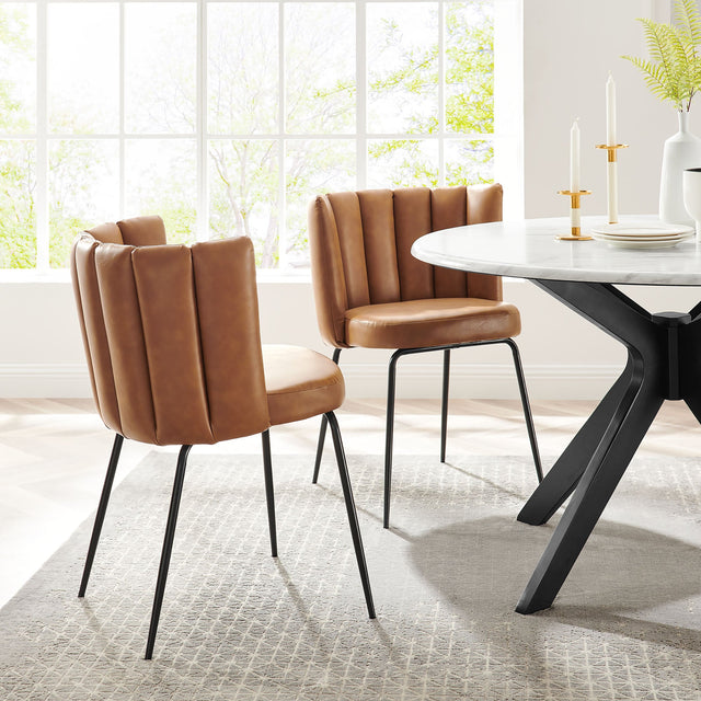 Virtue Black/Tan Vegan Leather Dining Chair (Set of 2) - Ornate Home