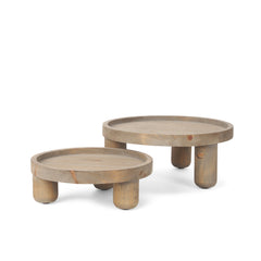 Virve Light Brown/Gray Round Wood Wooden Trays - Ornate Home