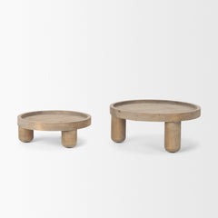 Virve Light Brown/Gray Round Wood Wooden Trays - Ornate Home