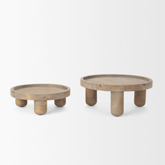 Virve Light Brown/Gray Round Wood Wooden Trays - Ornate Home