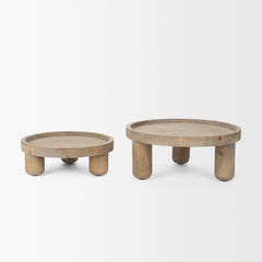 Virve Light Brown/Gray Round Wood Wooden Trays - Ornate Home