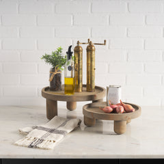 Virve Light Brown/Gray Round Wood Wooden Trays - Ornate Home