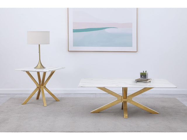 Visalia White 2-piece Faux Marble Coffee and End Table Set - Ornate Home