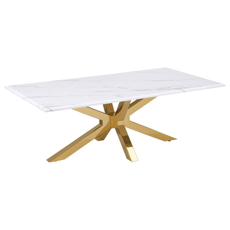 Visalia White 2-piece Faux Marble Coffee and End Table Set - Ornate Home