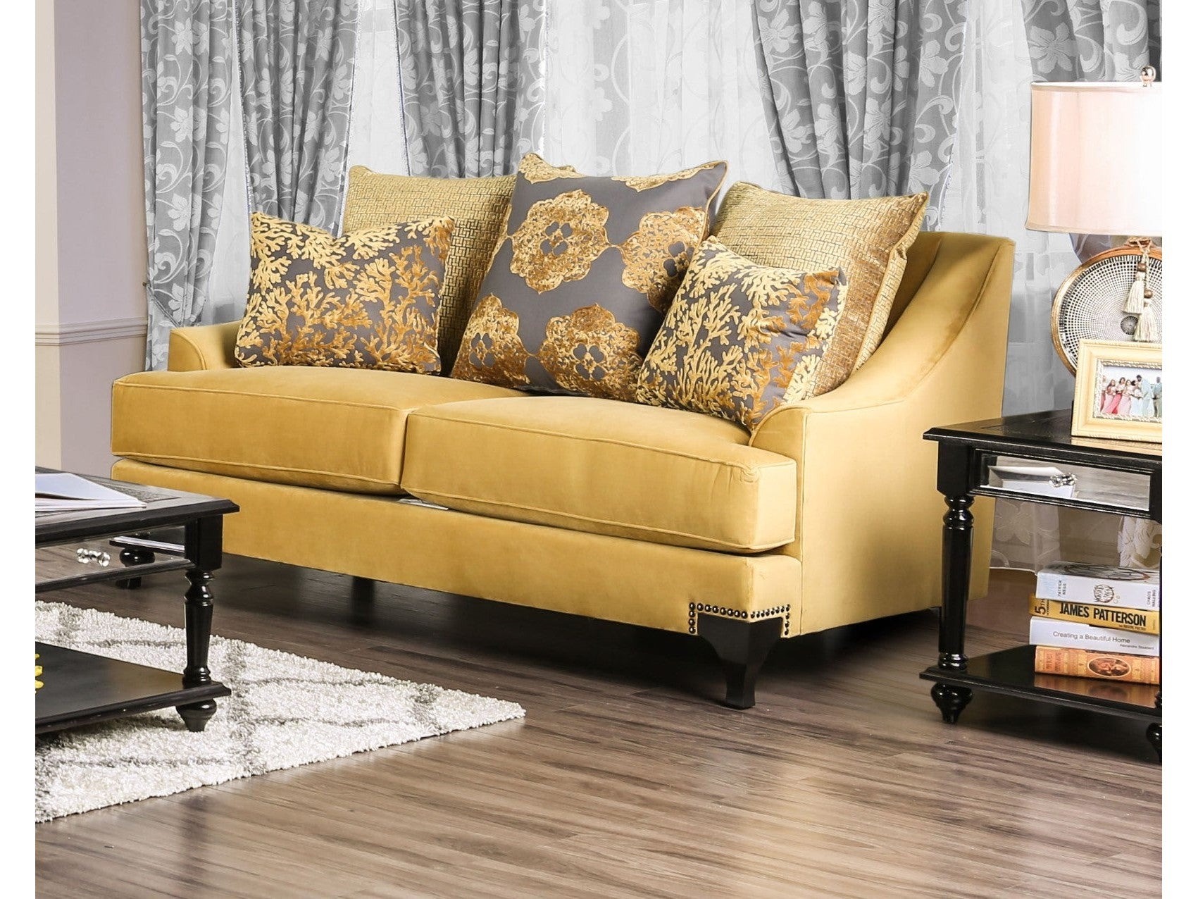 Viscontti Gold/Gray Loveseat - Ornate Home