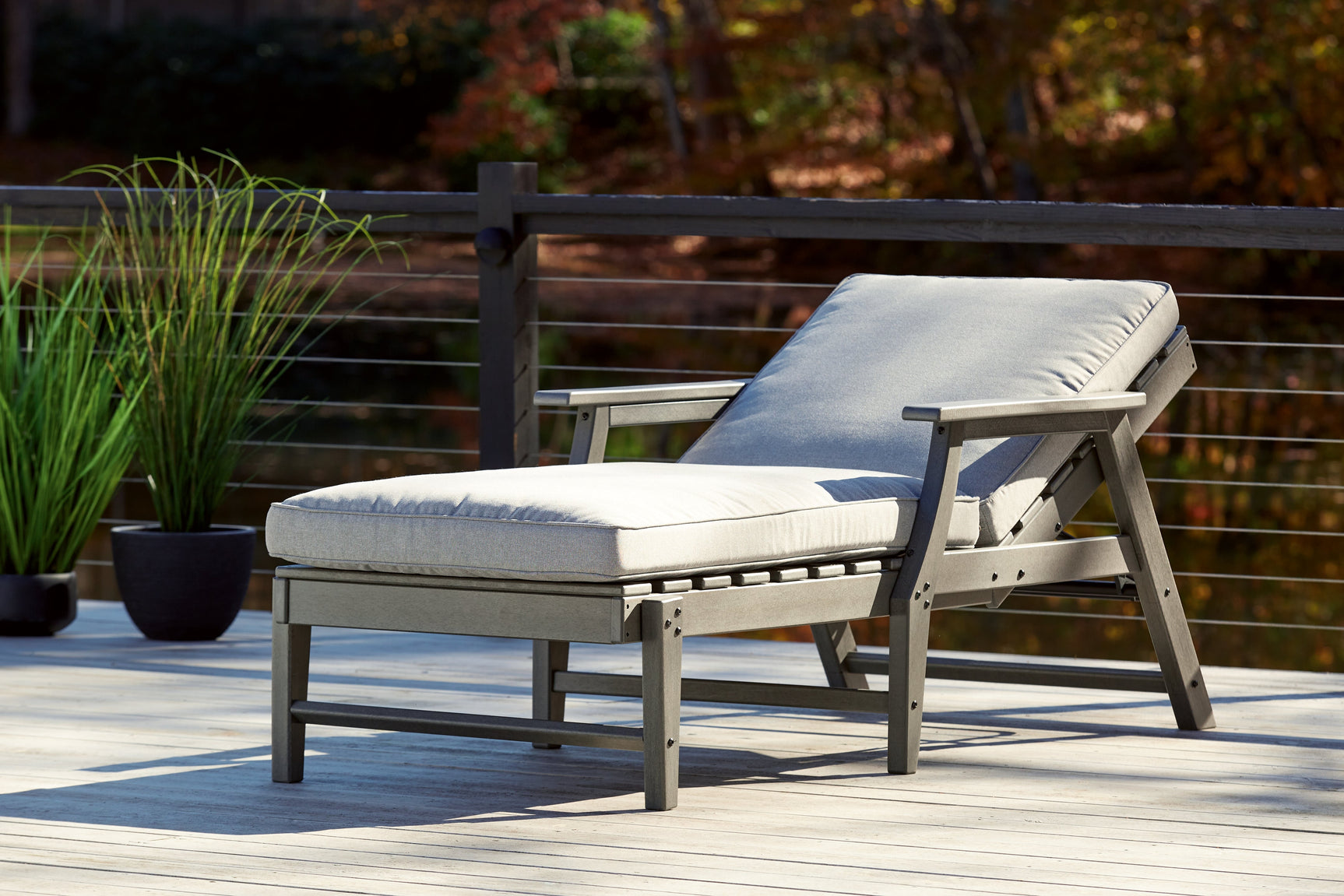 Visola Gray Outdoor Chaise Lounge w/ Cushion - Ornate Home