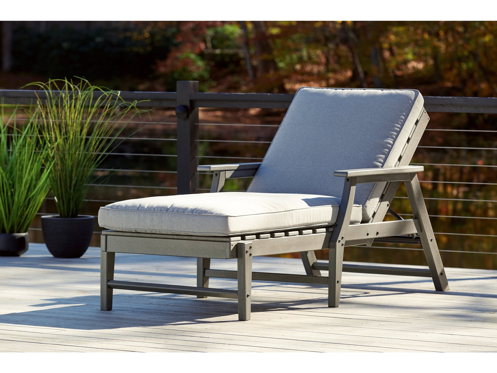 Visola Gray Outdoor Chaise Lounge w/ Cushion - Ornate Home