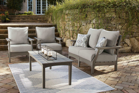 Visola Gray Outdoor Conversation Set w/ Loveseat Coffee Table / 4pc - Ornate Home
