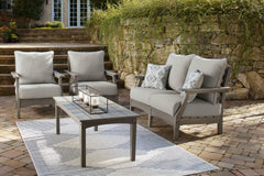 Visola Gray Outdoor Loveseat, 2 Lounge Chairs and Coffee Table - Ornate Home