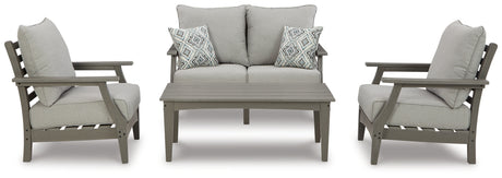 Visola Gray Outdoor Loveseat, 2 Lounge Chairs and Coffee Table - Ornate Home