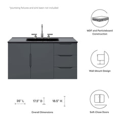Vitality Gray 36" Bathroom Vanity Cabinet (Sink Basin Not Included) - Ornate Home