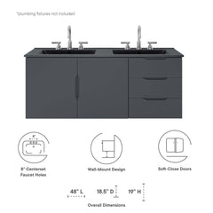 Vitality Gray/Black 48" Double Sink Bathroom Vanity - Ornate Home