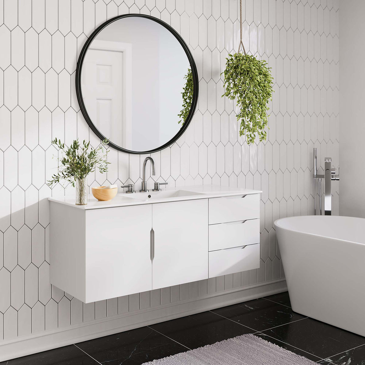 Vitality White 48" Double or Single Sink Compatible (Not Included) Bathroom Vanity Cabinet - Ornate Home