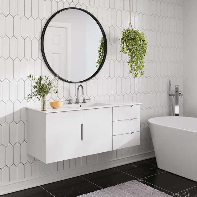 Vitality White 48" Double or Single Sink Compatible (Not Included) Bathroom Vanity Cabinet - Ornate Home