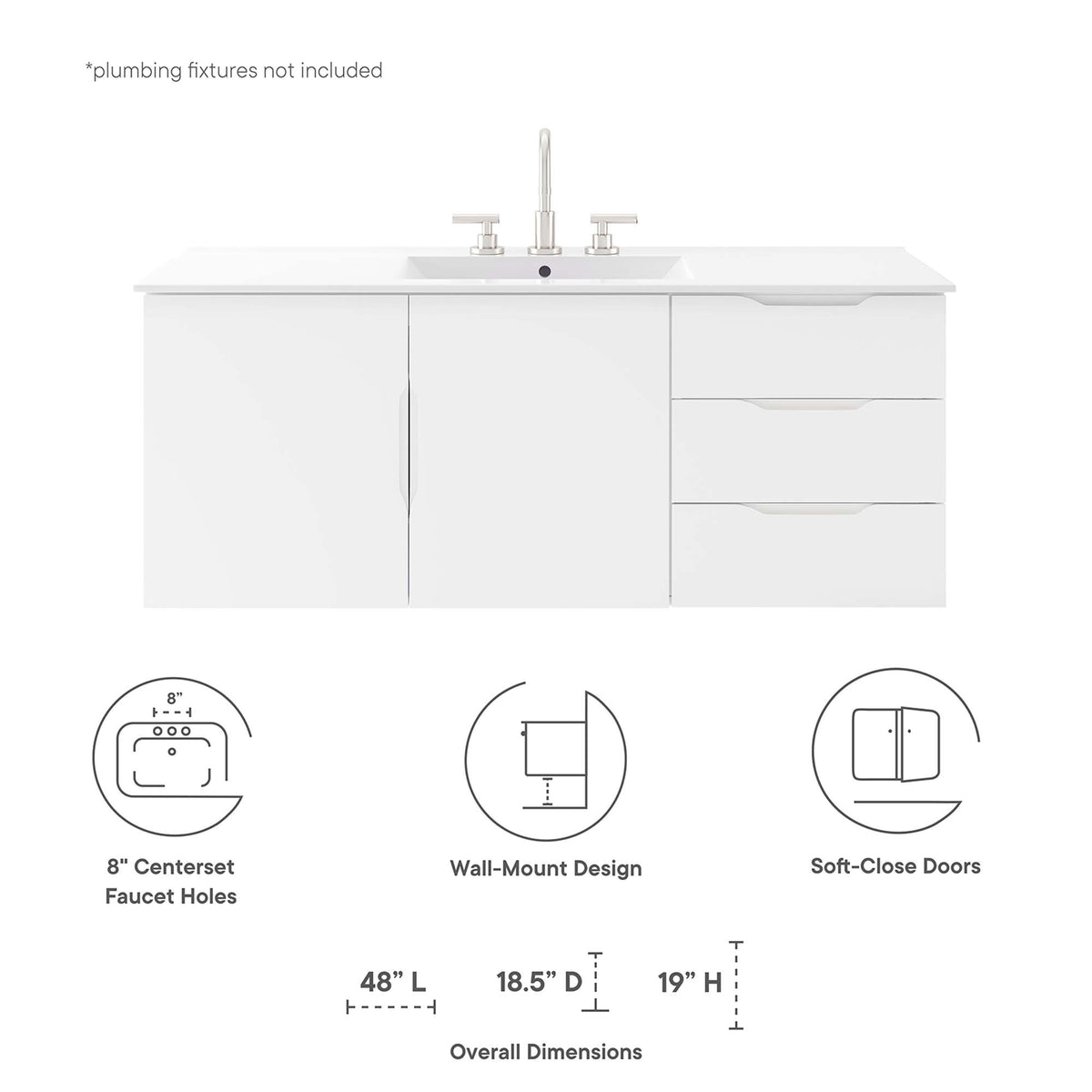 Vitality White 48" Double or Single Sink Compatible (Not Included) Bathroom Vanity Cabinet - Ornate Home