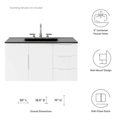 Vitality White/Black 36" Bathroom Vanity - Ornate Home