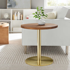 Viva Brass/Light Oak Round Acacia Wood Side Table - Ornate Home