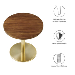 Viva Brass/Light Oak Round Acacia Wood Side Table - Ornate Home