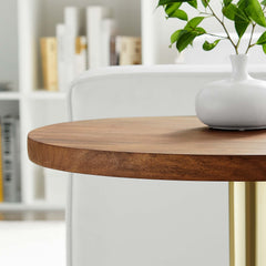 Viva Brass/Light Oak Round Acacia Wood Side Table - Ornate Home