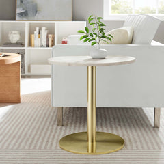 Viva Brass/White Round White Marble Side Table - Ornate Home