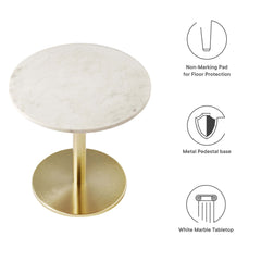 Viva Brass/White Round White Marble Side Table - Ornate Home