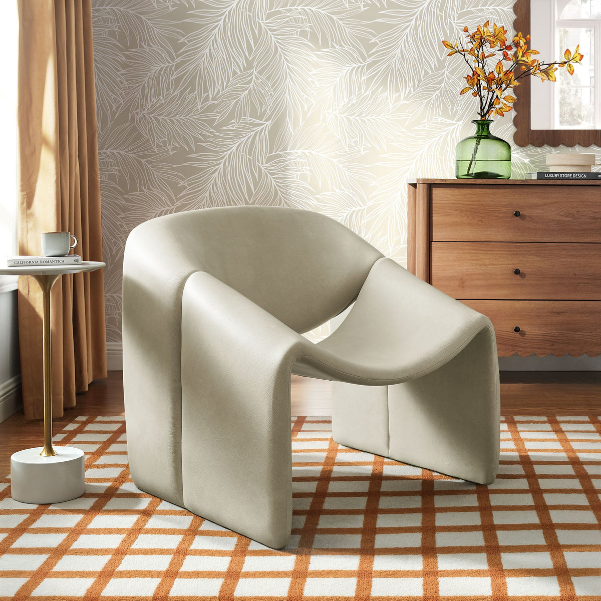 Vivi Mineral Vegan Leather Curved Arm Accent Chair - Ornate Home