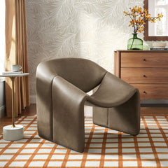 Vivi Mushroom Vegan Leather Curved Arm Accent Chair - Ornate Home