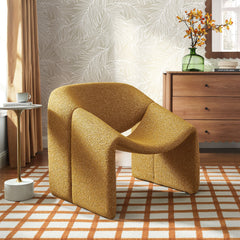 Vivi Mustard Looped Textural Fabric Curved Arm Accent Chair - Ornate Home