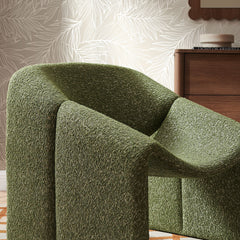 Vivi Olive Looped Textural Fabric Curved Arm Accent Chair - Ornate Home
