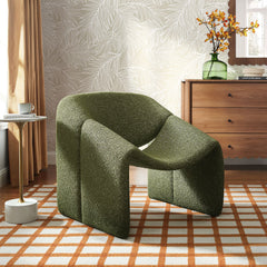Vivi Olive Looped Textural Fabric Curved Arm Accent Chair - Ornate Home