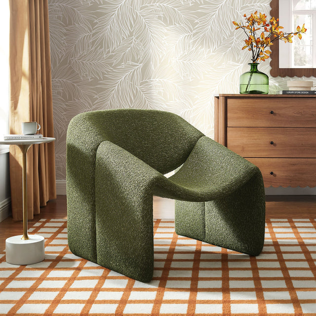 Vivi Olive Looped Textural Fabric Curved Arm Accent Chair - Ornate Home