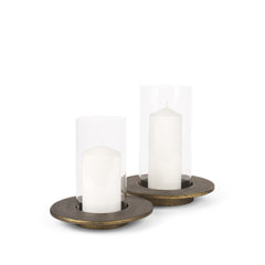 Vivian Gold Metal and Glass Hurricane Candle Holder (Set of 2) - Ornate Home