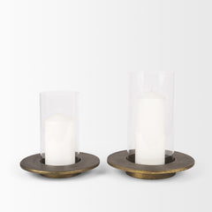Vivian Gold Metal and Glass Hurricane Candle Holder (Set of 2) - Ornate Home